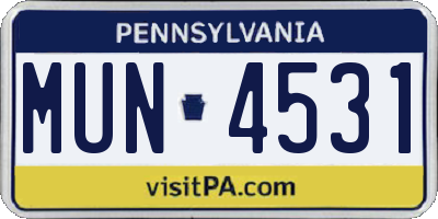 PA license plate MUN4531