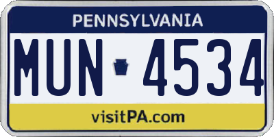 PA license plate MUN4534