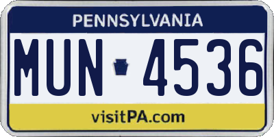 PA license plate MUN4536