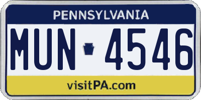 PA license plate MUN4546