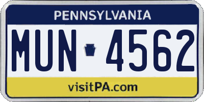 PA license plate MUN4562