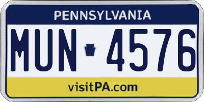 PA license plate MUN4576