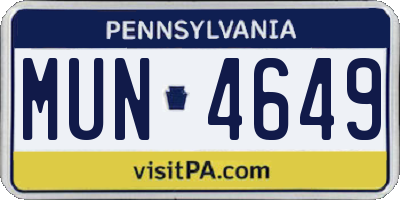 PA license plate MUN4649