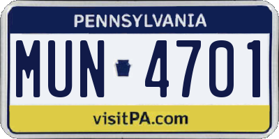 PA license plate MUN4701