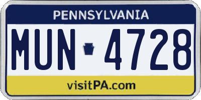 PA license plate MUN4728