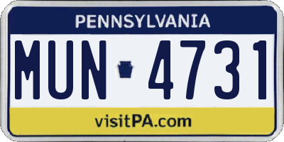 PA license plate MUN4731