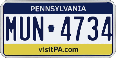 PA license plate MUN4734