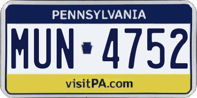 PA license plate MUN4752