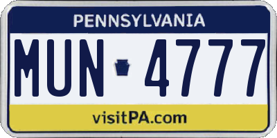 PA license plate MUN4777