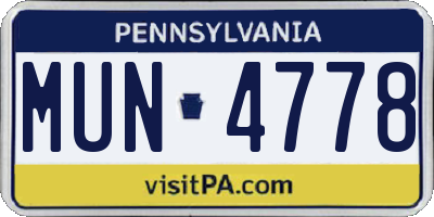 PA license plate MUN4778