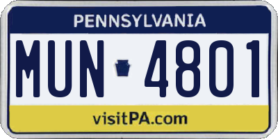 PA license plate MUN4801