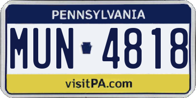 PA license plate MUN4818