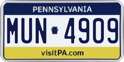 PA license plate MUN4909