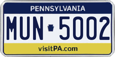 PA license plate MUN5002