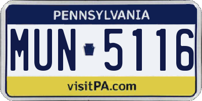 PA license plate MUN5116