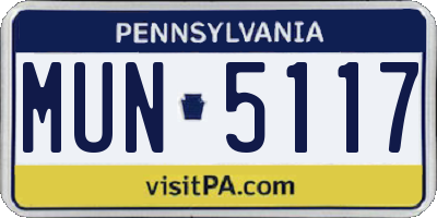 PA license plate MUN5117