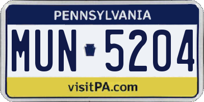 PA license plate MUN5204