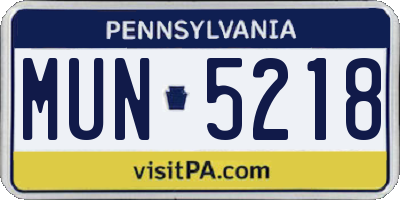 PA license plate MUN5218