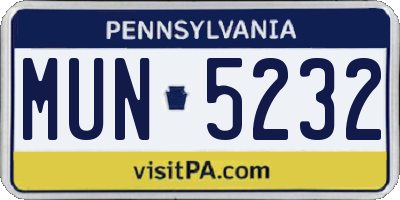 PA license plate MUN5232