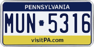 PA license plate MUN5316
