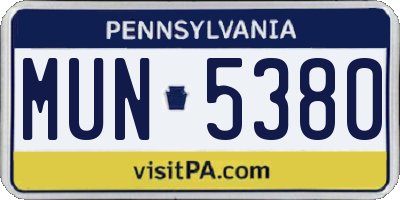PA license plate MUN5380