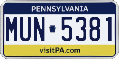 PA license plate MUN5381