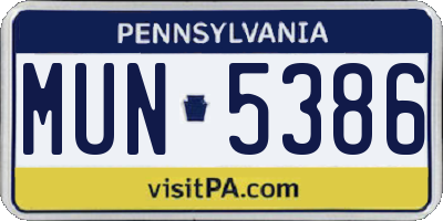 PA license plate MUN5386