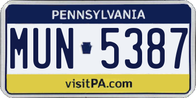 PA license plate MUN5387
