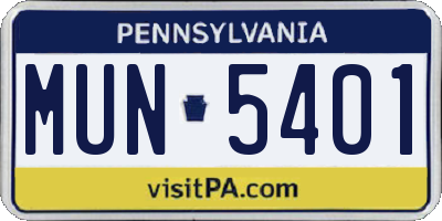 PA license plate MUN5401