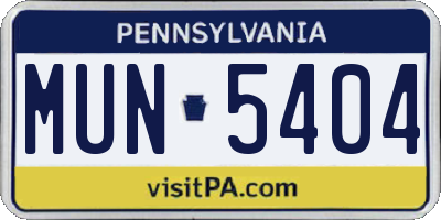 PA license plate MUN5404