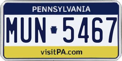 PA license plate MUN5467
