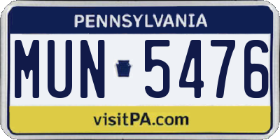 PA license plate MUN5476