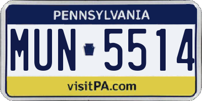 PA license plate MUN5514