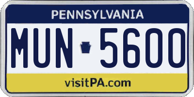 PA license plate MUN5600