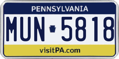 PA license plate MUN5818