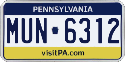 PA license plate MUN6312