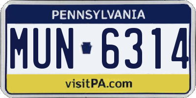 PA license plate MUN6314