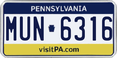 PA license plate MUN6316