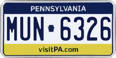 PA license plate MUN6326
