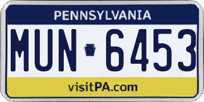 PA license plate MUN6453