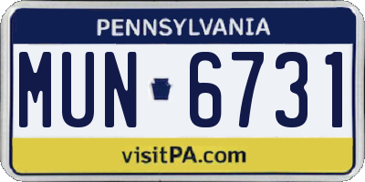 PA license plate MUN6731