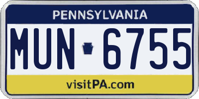 PA license plate MUN6755