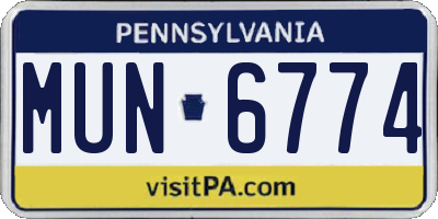 PA license plate MUN6774