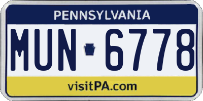 PA license plate MUN6778