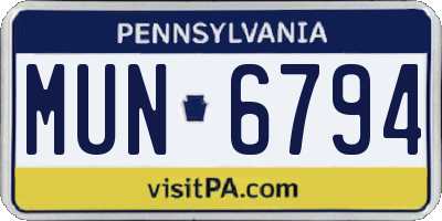 PA license plate MUN6794