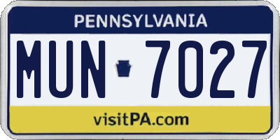 PA license plate MUN7027