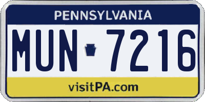 PA license plate MUN7216