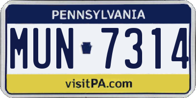 PA license plate MUN7314
