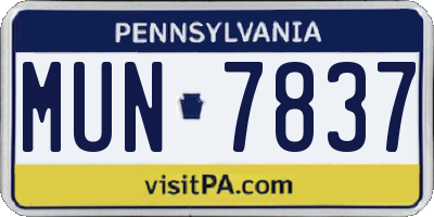 PA license plate MUN7837