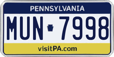 PA license plate MUN7998